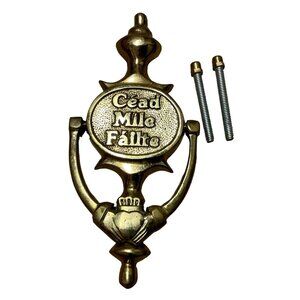NEW BRASS IRISH DOOR KNOCKER WELCOME CEAD MILE FAILTE 8" X 3.5" LIFFEY ARTEFACTS